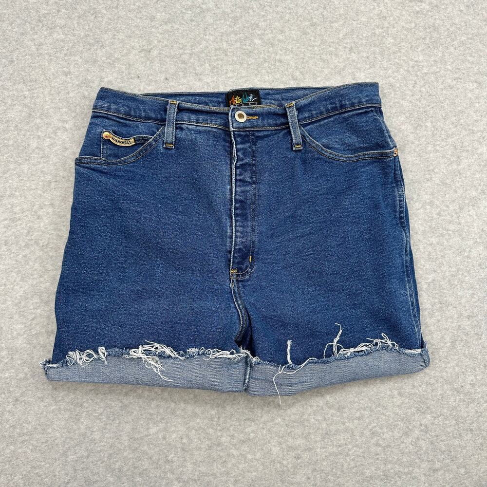 Action West Jeans Shorts Cuffed WMNS 14 Blue High Rise Med Wash Denim Cotton